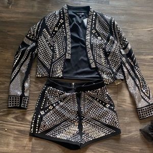 Black & silver studded Blazer /short 2 piece
